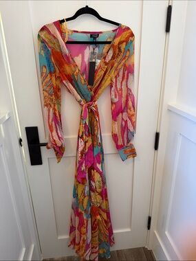 Joie Multicolor Printed Wrap Maxi Dress - Pink/Turquoise